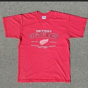 Vtg Detroit Red Wings Bulletin Shirt Large Red Hockey NHL Made in Canada Y2K